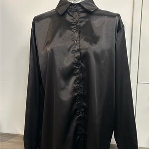 NWOT - Black Satin Button-Up Shirt